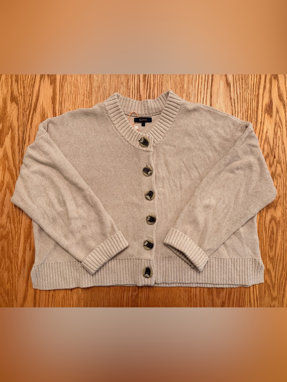 Quince Light Beige Button-Front Women’s Cardigan Sweater